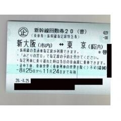 買取:９６.５％　東京⇔名古屋 6回 回数券1冊表紙付