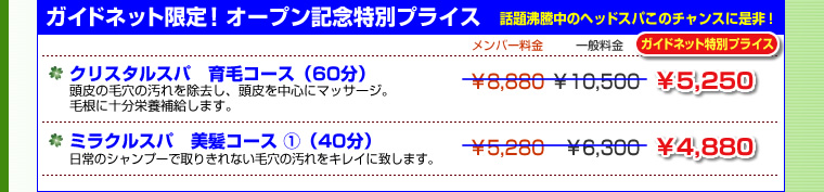 ガイドネット限定！オープン記念特別プライス